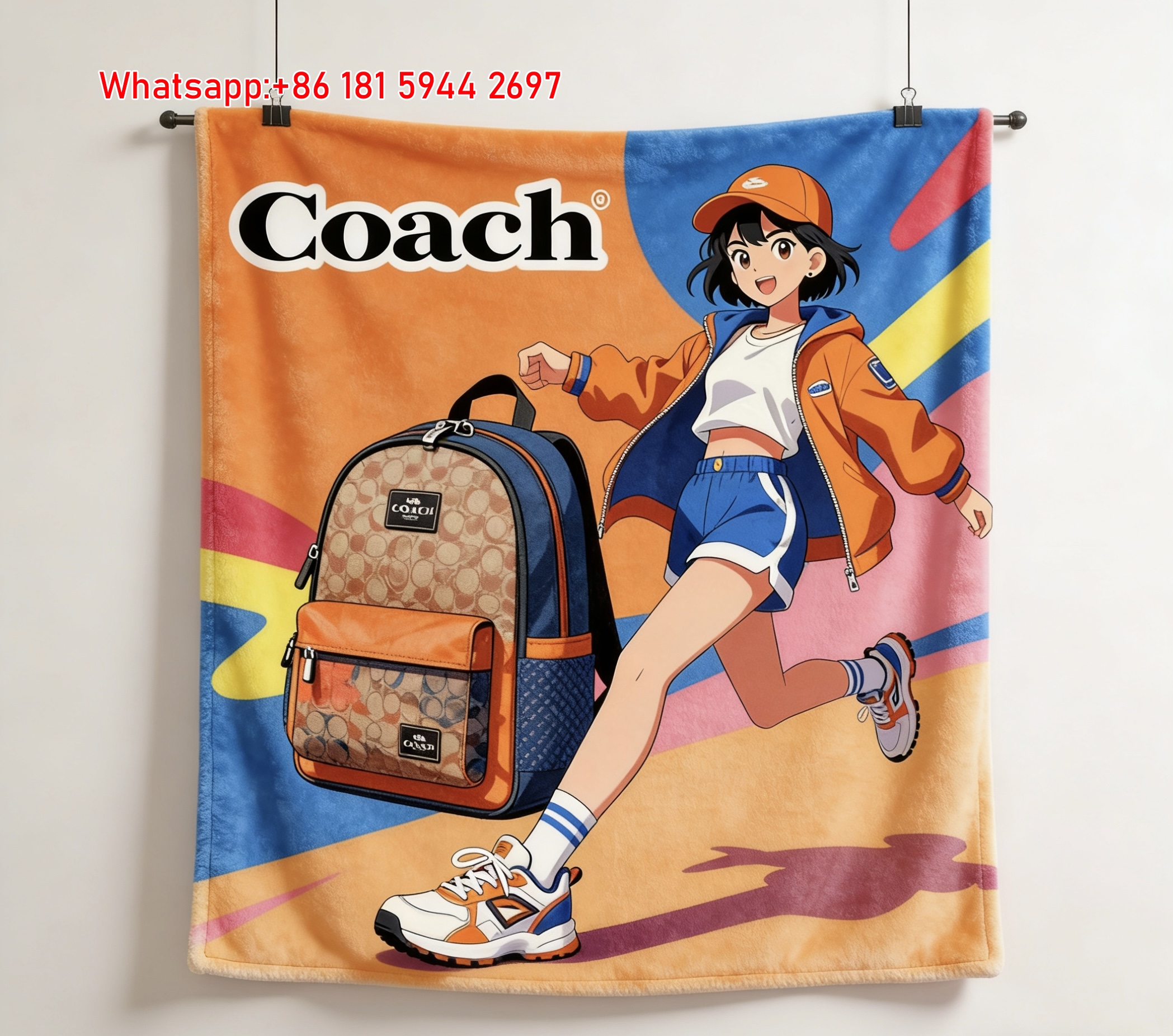 Coach Anime Girl Signature Backpack Flannel Throw Blanket for Sofa and Wall Decor C376